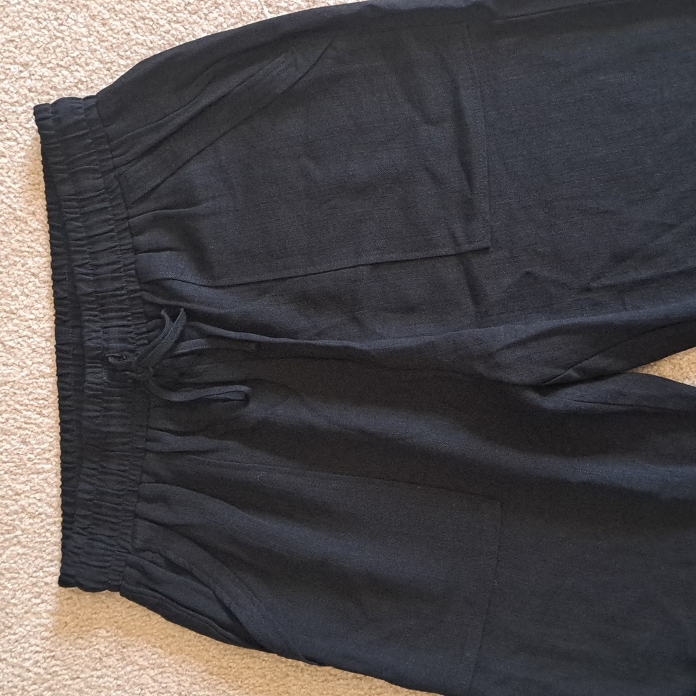 LARGE. (PETITE).   HALARA WIDE LEG CASUAL LINEN FEEL DRAWSTRING PANTS - Picture 5 of 9